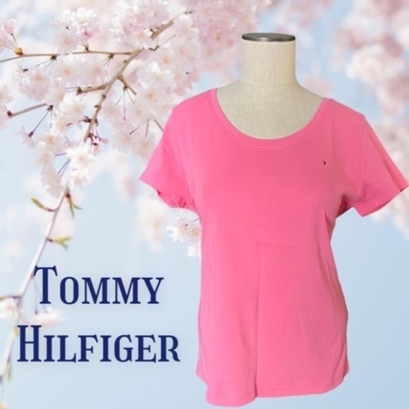 TOMMY HILFIGER 100% Cotton Short Sleeve Scoop Neck Flag Tee-Pink NWT/XL - Picture 1 of 11